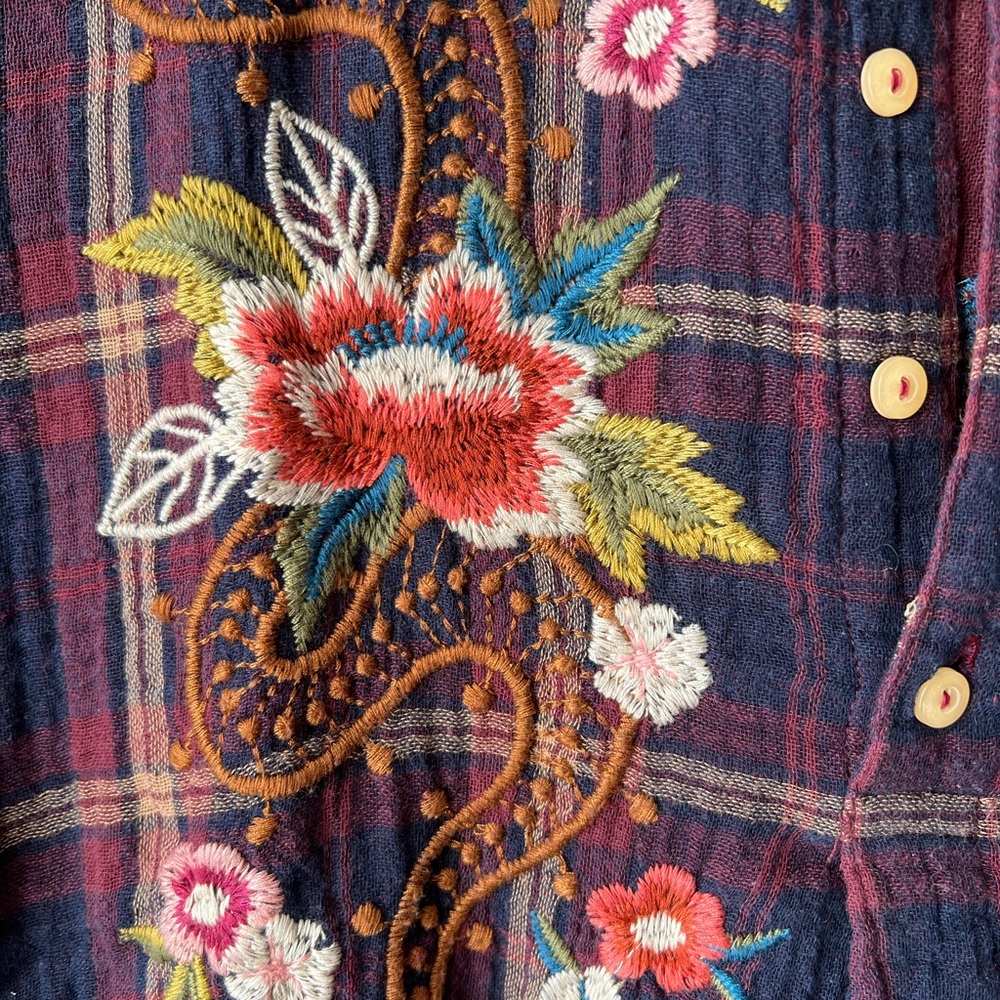 Johnny Was Esmeralda Embroidered Plaid Tunic M EUC